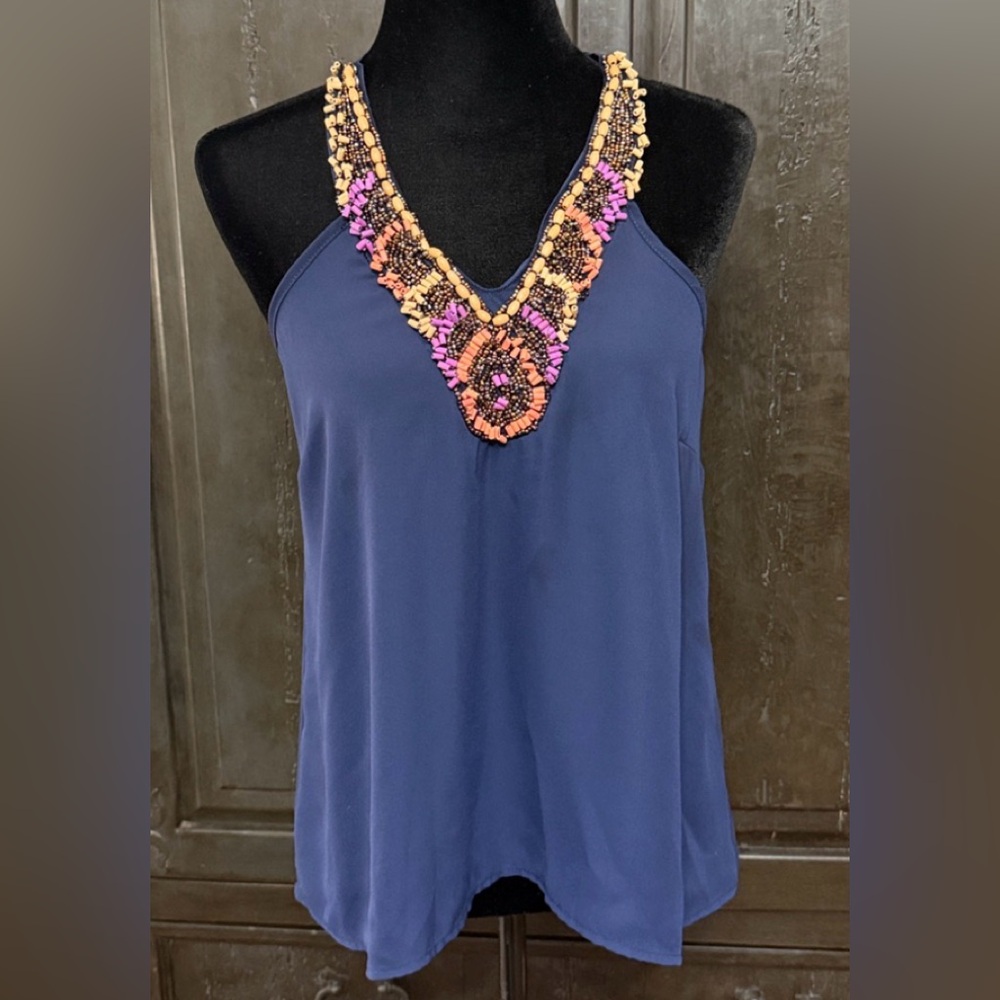 Charlotte Russe decretive beaded v- neck tank top - Size Small